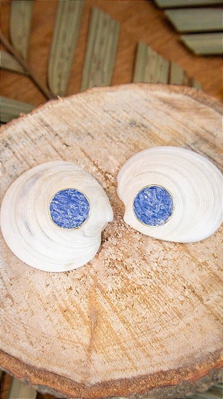 Brinco Folheado a Ouro - Cianita Azul