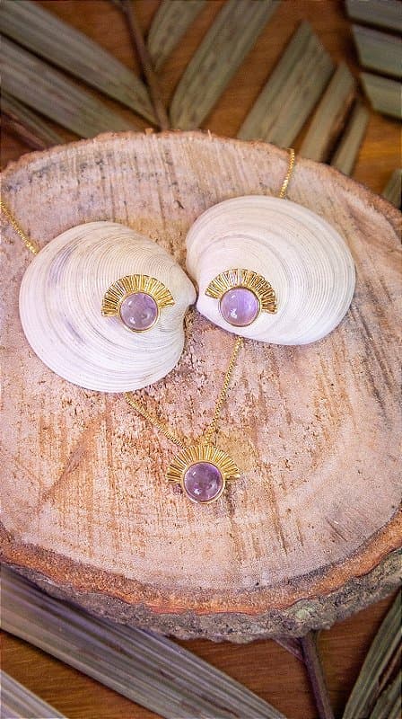 Conjunto Folheado a Ouro - Ametista