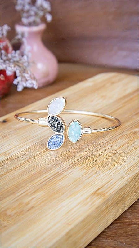 Pulseira Folheada a Ouro – Cianita Azul, Pirita, Selenita e Amazonita