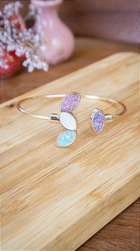 Pulseira Folheada a Ouro – Amazonita, Selenita, Rodonita e Ametista