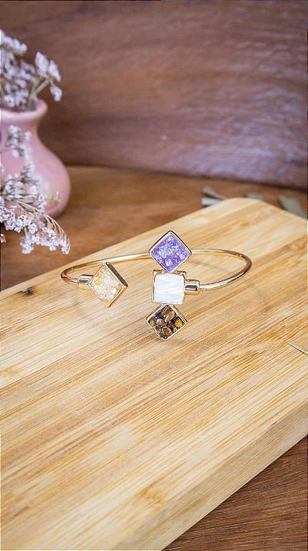 Pulseira Folheada a Ouro – Ametista, Selenita, Olho de Tigre e Citrino