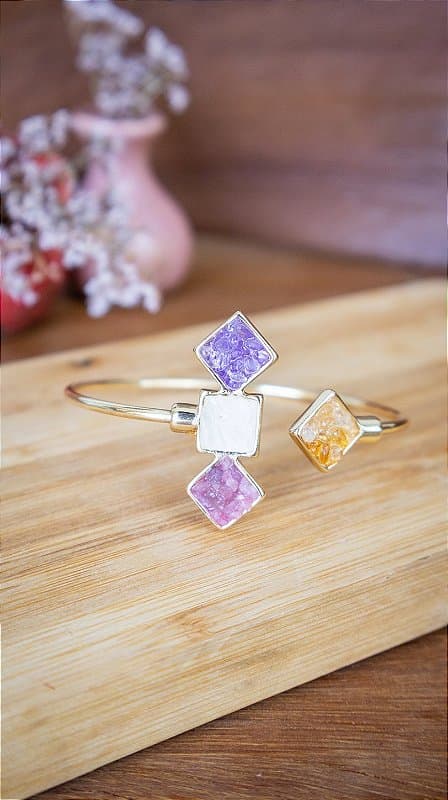 Pulseira Folheada a Ouro – Rodonita, Selenita, Ametista e Citrino