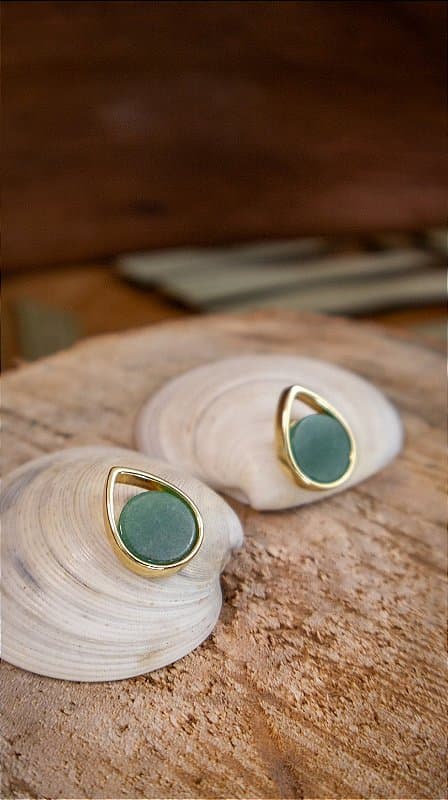 Brinco Folheado a Ouro - Quartzo Verde – Gota